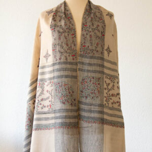 Schal Pashmina ivory-grau mit Sozni-Stickerei