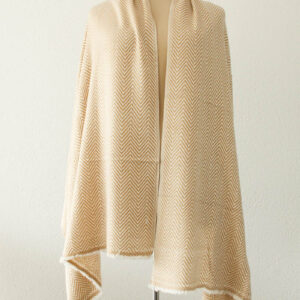 Schal Cashmere beige-ecru mit Fischgrätmuster 10-fädig