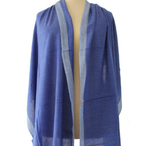 Schal Cashmere königsblau mit pastellblau Rand